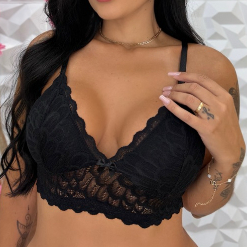 Sutiã Cropped cristal Sexy forrado Sem bojo e Sem aro de Renda confortável luxuoso Lingerie Feminina