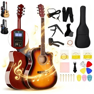 Kit 38 polegadas Violão Eletroacústica Acústicas 6 Cordas P/iniciante Para destros Com Afinador+acessório+Estojo para