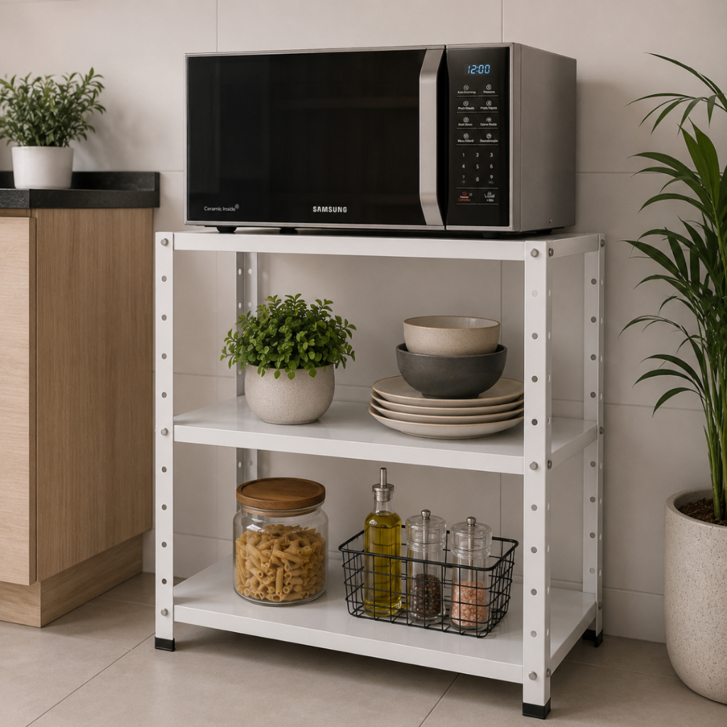 Balcão Microondas Multiuso Cozinha Organizador Despensa 3 Prateleiras Reforçadas em Aço Premium