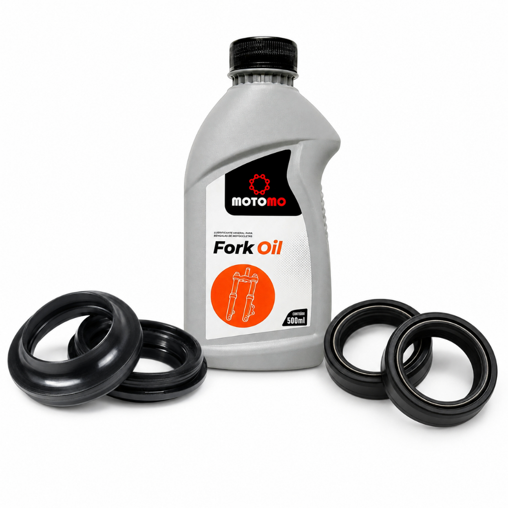 Retentor Bengala + Guarda Pó + Óleo Bengala Fork Oil 10W 500ml Honda Titan150 2004 Até 2015