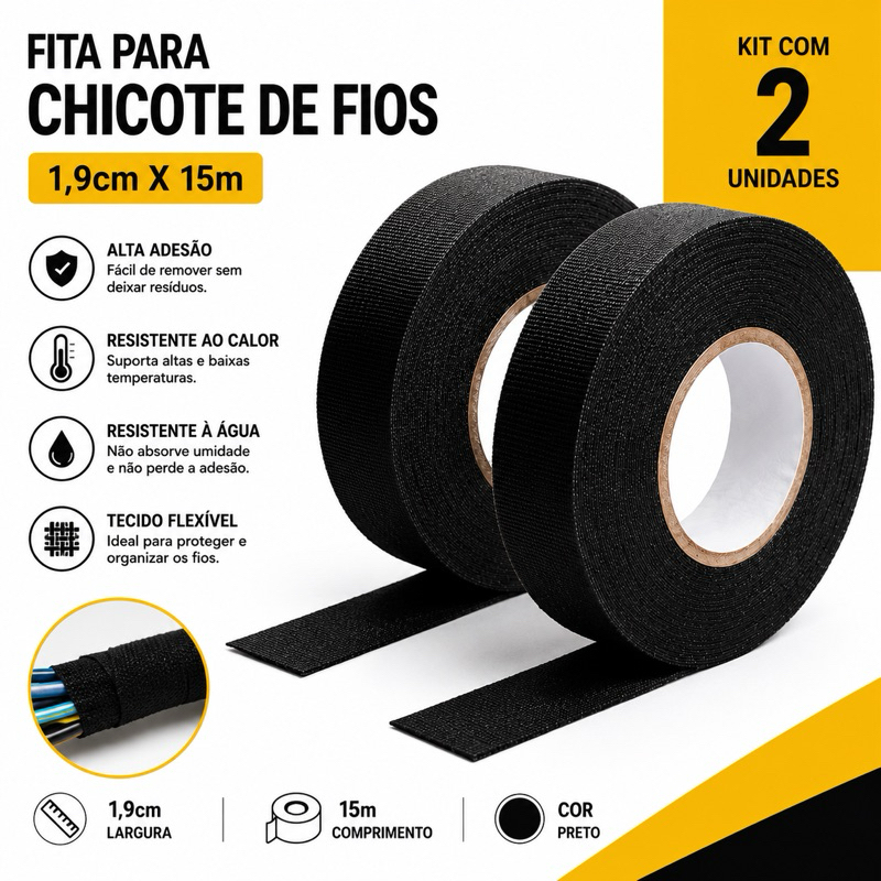 Kit 2 Fitas de Tecido Automotiva para Chicote Anti Chamas BOM134