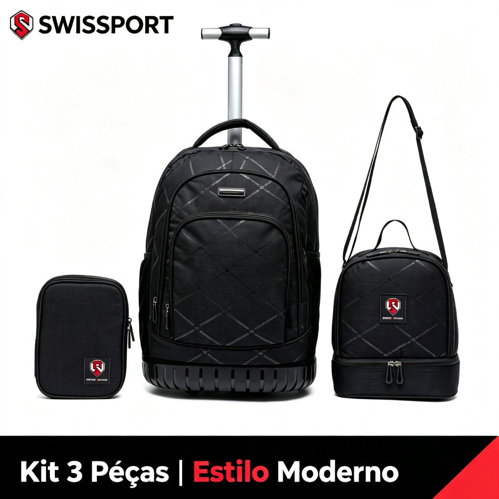 Kit Mochila Swissport Lancheira Estojo Escolar Faculdade Reforçada
