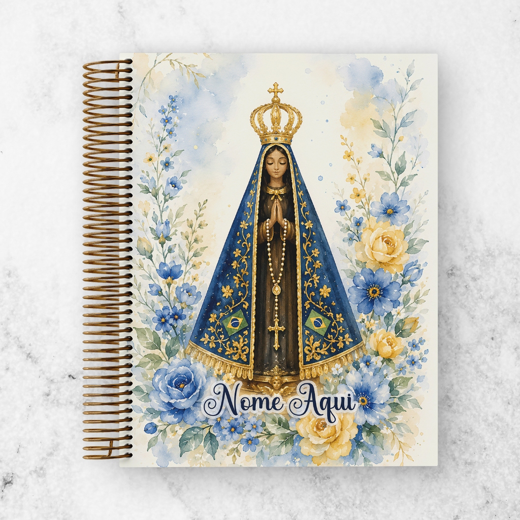 Nossa Senhora Aparecida Caderno A5 Personalizado - 100 folhas pautadas - Presente Religioso - Caderno Católico