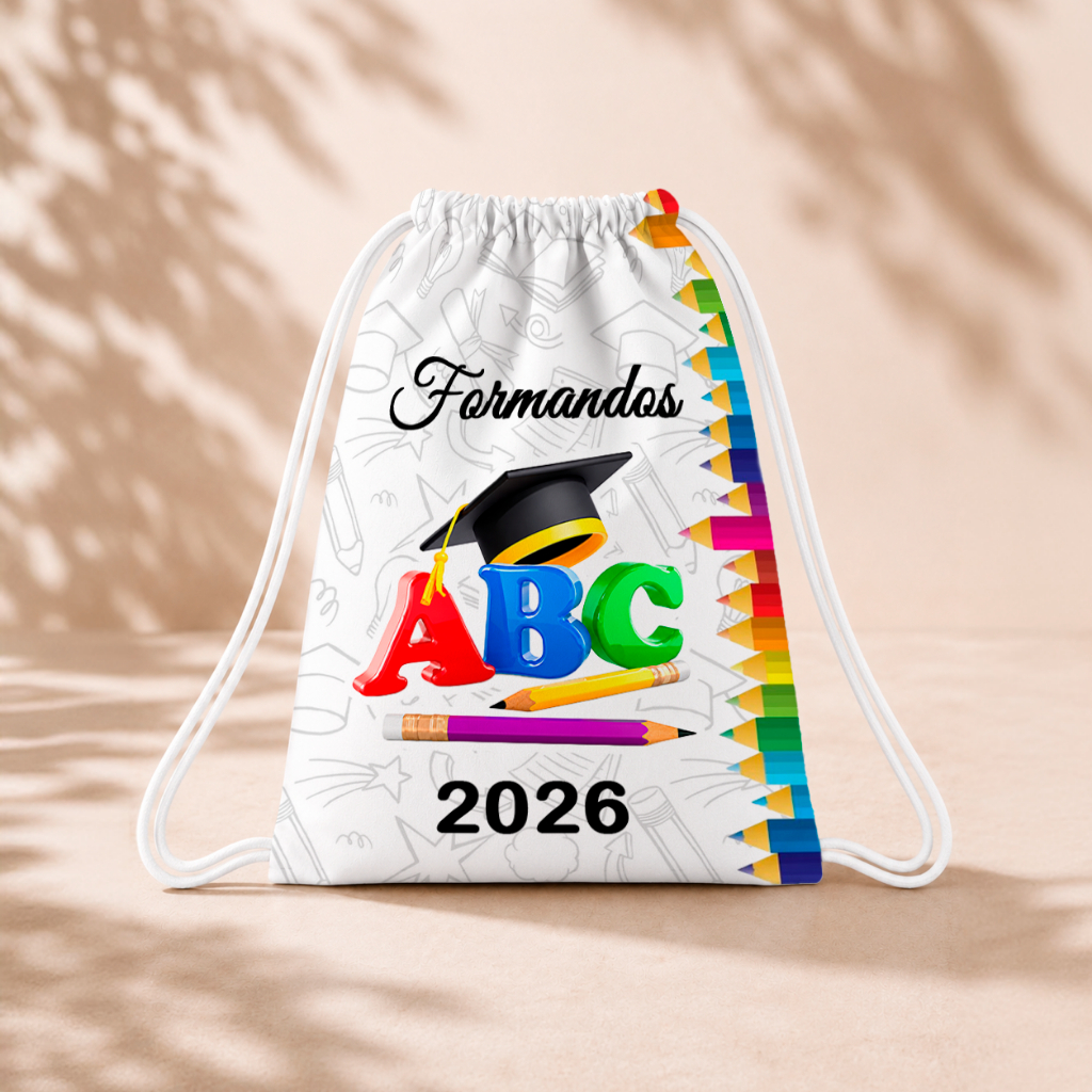 10 Mochila Personalizada Infantil 18x26 Sacolinhas Surpresa Festa Aniversário Lembrancinha ABC formatura M1