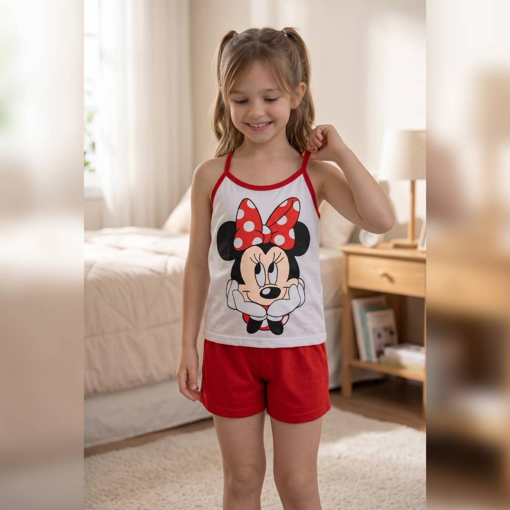 Short Doll Infantil Minnie Alça Malha PV Premium Confortável Pronta Entrega