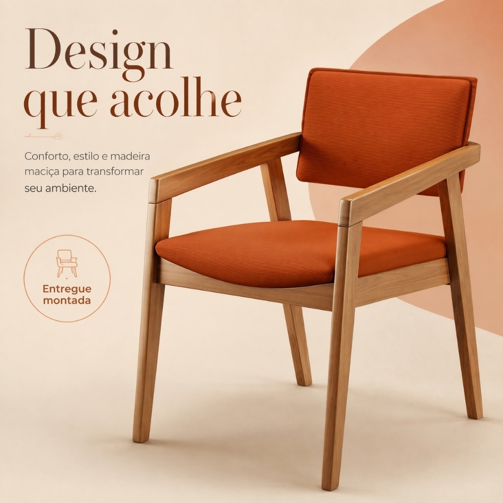 Cadeira Para Sala de Jantar Estar Living Giorgia L02 Tecido Terracota - Lyam Decor
