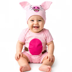 Body bebe Mêsversário Temático Do porquinho Com Touca – , 100% Algodão, Manga Curta
