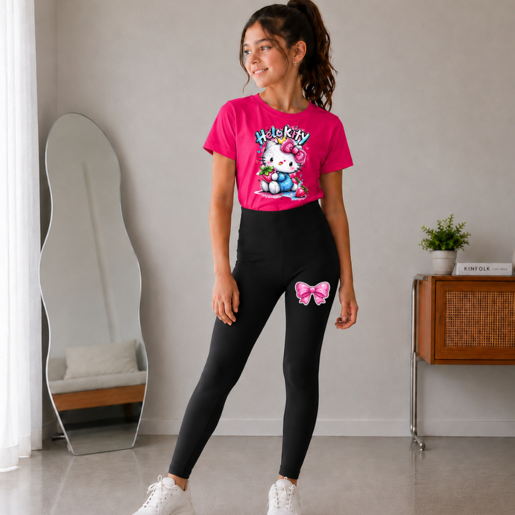 Conjunto Infantil Menina Camiseta Estampada e Calça Legging Feminina Confortável