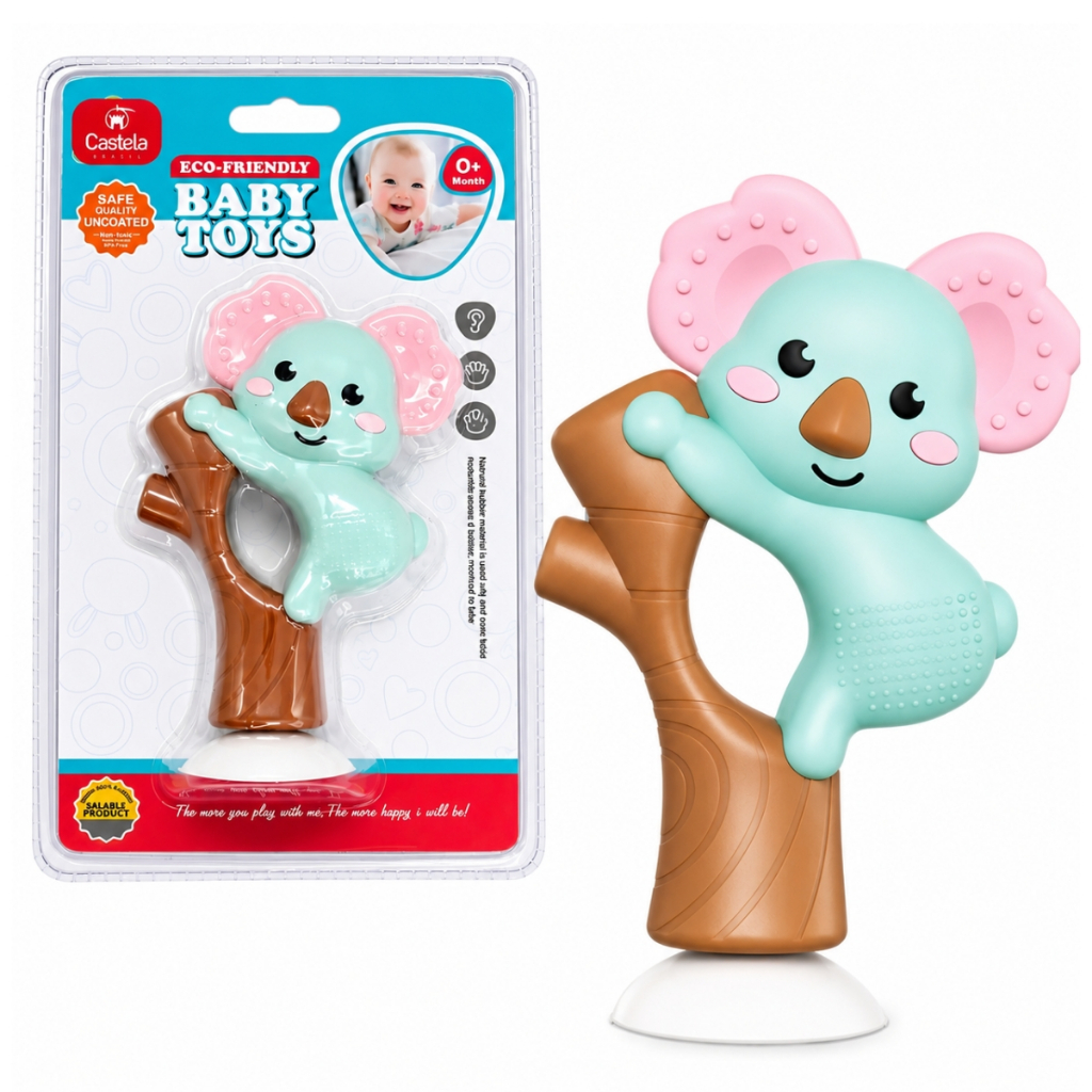 Brinquedo Chocalho Infantil Animal Coala C/ Mordedor e Ventosa Para Bebes - Castela