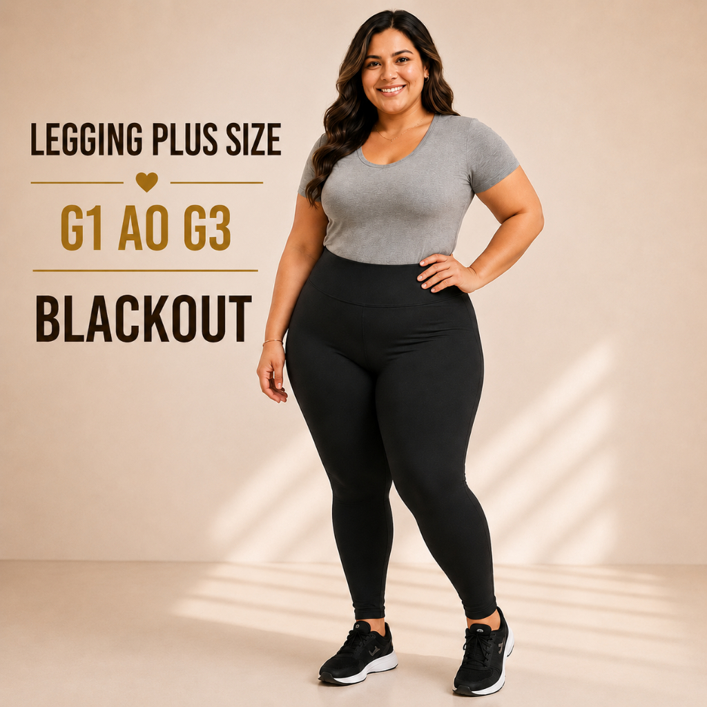 Calça Legging Plus Size Blackout Zero Transparência Cintura Alta Academia Modeladora