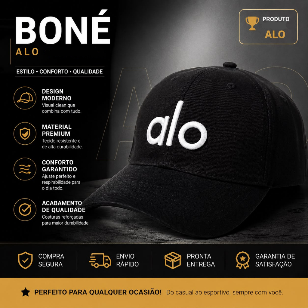 Boné Bordado Aba Curva Unissex Casual Premium Ajustável Strapback Academia Treino Yoga Luxo Fitness