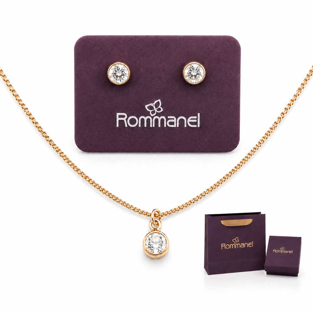 Conjunto Rommanel Ponto de Luz Colar Veneziana 40cm Zircônia + Brinco Cristal 4m