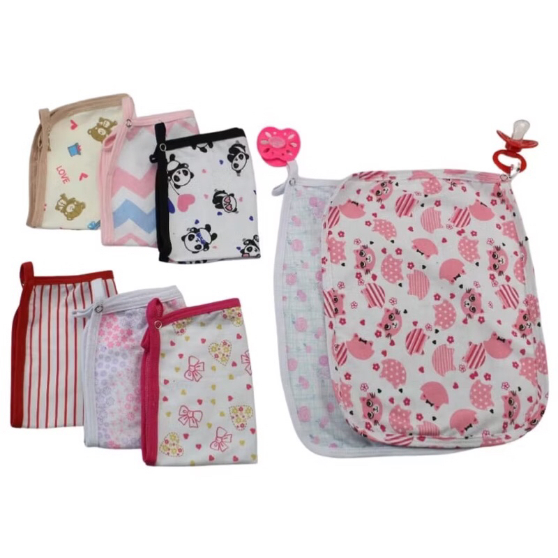 Kit 3-6 paninhos de boca com prendedor babete de chupeta (menina) tecido estampado 100% algodão enxoval maternidade