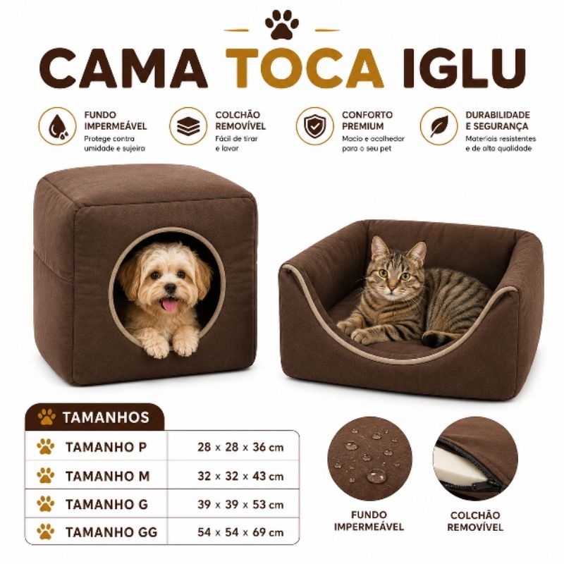 casinha  cama toca  lglu 3 em 1,tamanho P,M,G  para cães e gato cor marrom