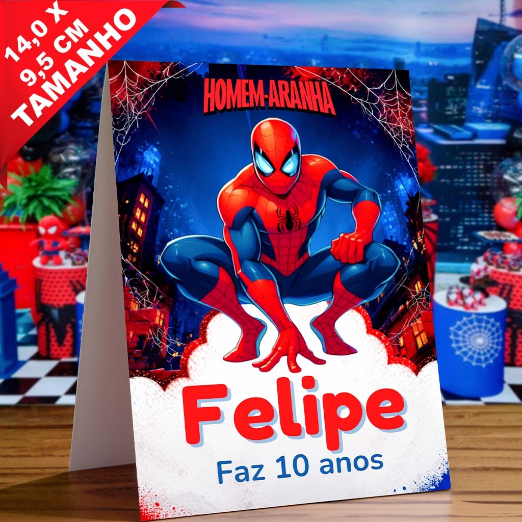 Plaquinha de Agradecimento para mesa - Centro de mesa HOMEM ARANHA  (INFORMAR NOME E IDADE NO CHAT)
