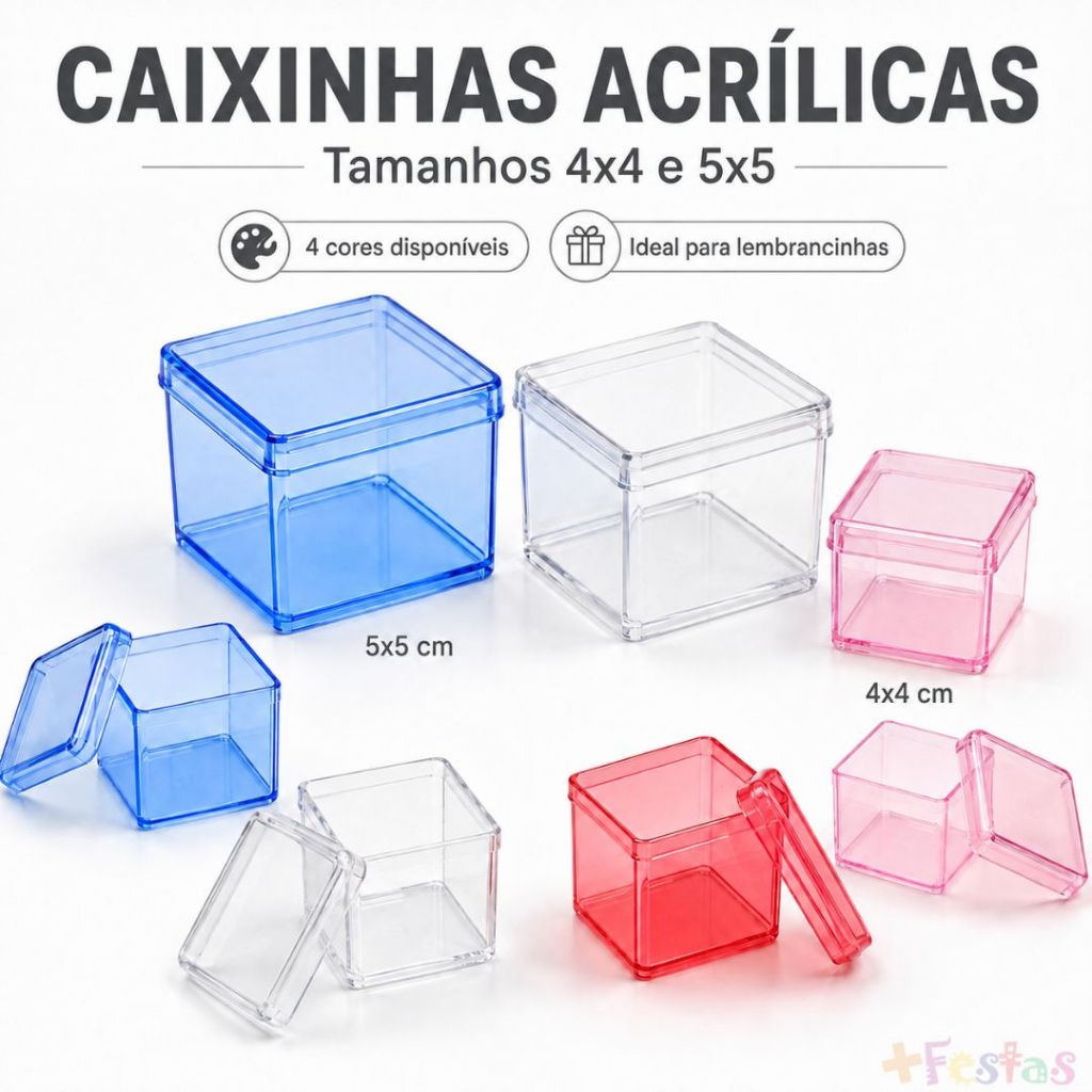 10/20/30/40/50 Caixinhas Acrílicas 4x4  5x5 Transparente Colorida Lembrancinhas Doce Personalizado
