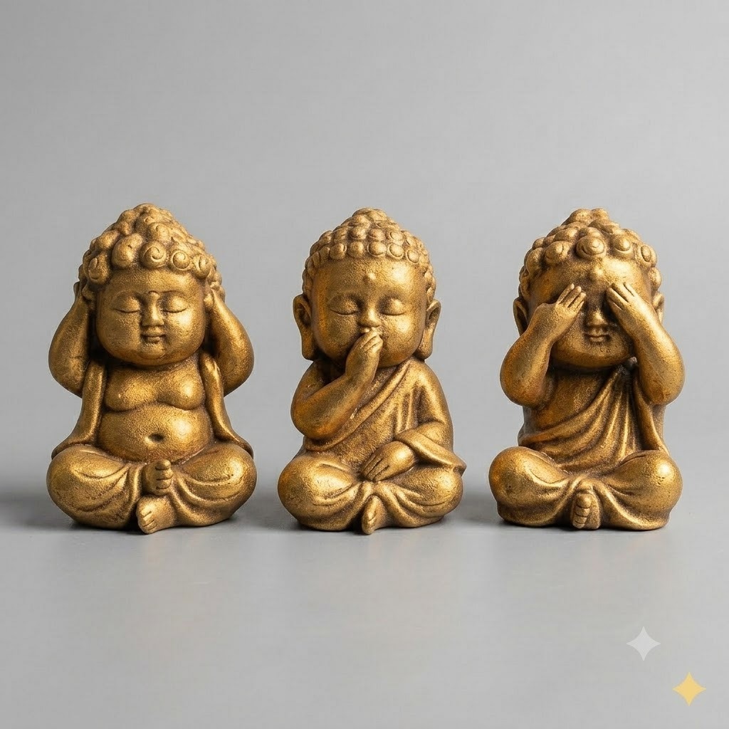 Imagem Kit 3 Mini Budas Decorativos | Estátuas Zen Decorativas para Sala, Meditação e Decoração