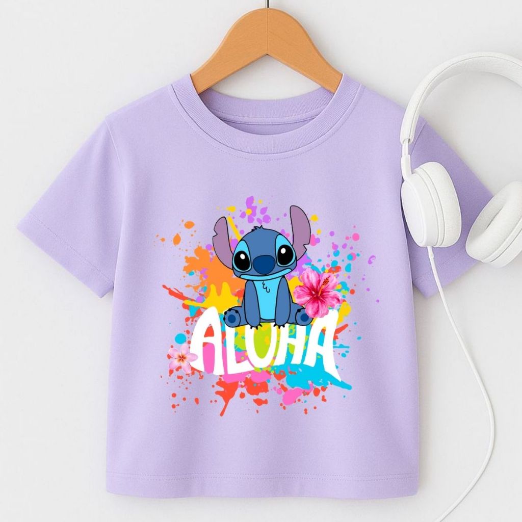 Camiseta Feminina Estilo Oversized Estampa Stitch 100% Algodão 4 ao 16 Blusa Menina Infantil Juvenil Confortável Verão