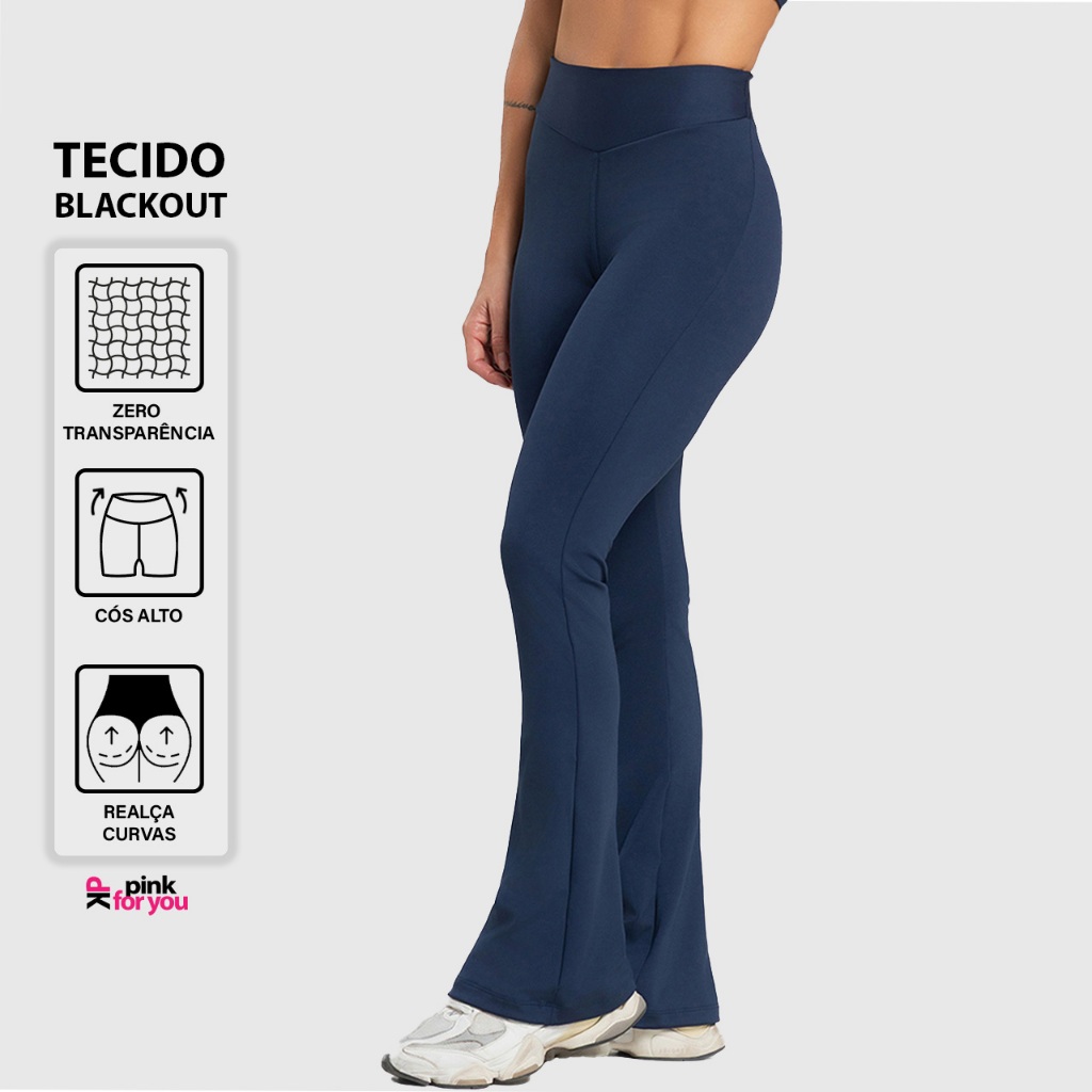Calça Legging Fitness Feminino Flare Cintura Alta Balance Blackout Zero Transparência Bailarina Lisa
