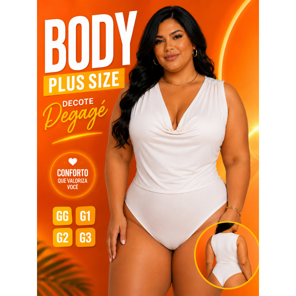 Body Feminino Plus Size Manga Curta Gola Boba Degagê Suplex Premium Elegante Casual
