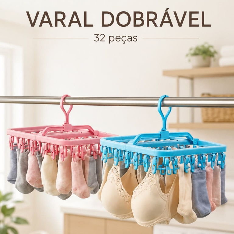 Kit 02 Varal multiuso, dobrável, roupa íntima, calcinha, cueca, sutiã, biquíni e meias. 16 prendedores