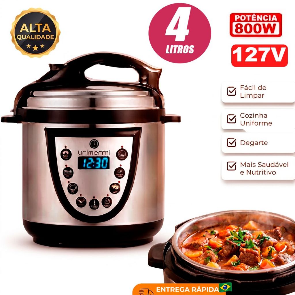 Panela Elétrica de Pressão Digital inox 4L Unitermi 800W Inox Anti-anderente Tensão 127V
