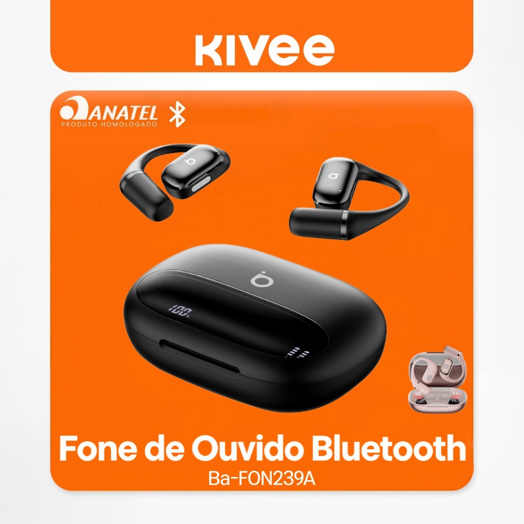 Kivee X Basike Fone de Ouvido Bluetooth Aberto com Display 68H Bateria IPX6 Bluetooth 6.0