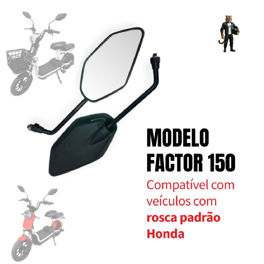 Par Espelho Retrovisor FACTOR 150 Guidão Bicicleta Eletrica Mobilete Bike Motori