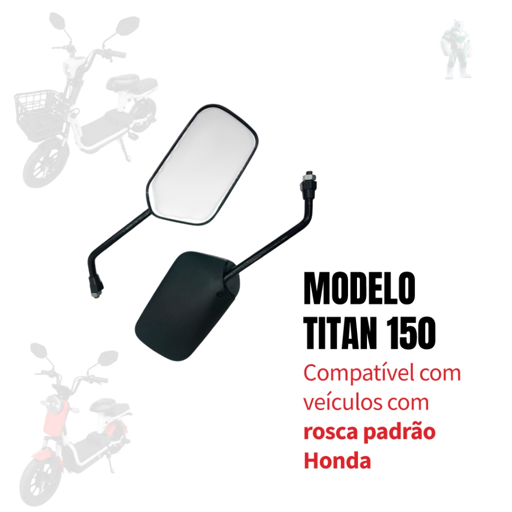 Par Espelho Retrovisor TITAN 150 Guidão Bicicleta Eletrica Mobilete Bike Motorizada Scooter 8mm
