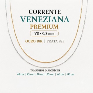Corrente Cordão Gargantilha Veneziana Feminina ou Masculina Semijoia Banhada com Garantia