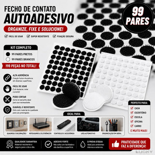 99 Pares Velcro Adesivo Redondo 1cm Fecho de Contato para Artesanato e Papelaria