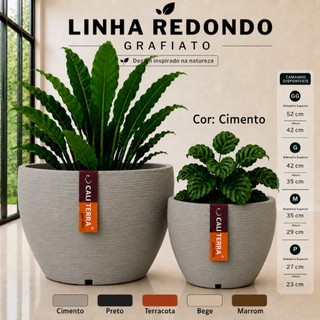Vaso Redondo Grafiato Grande Polietileno Decorativo Cachepot para Plantas Jardim Sala Var…