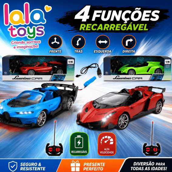 Carrinho De Controle Remoto Recarregavel Acende Faróis Conversível 1:18