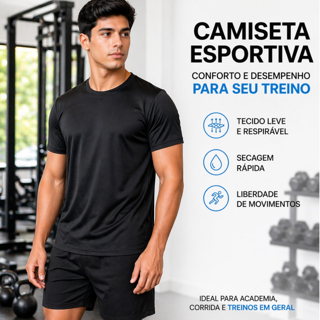 Camiseta Dry Fit Masculina Premium Academia Esportiva Confortável P ao GG Estilosa Promoção