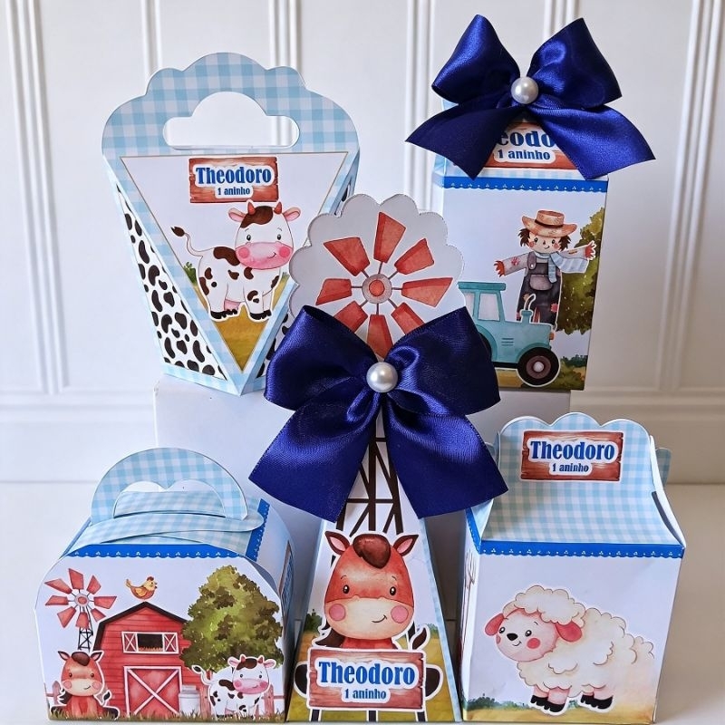 KIT FESTA FAZENDINHA AZUL PERSONALIZADO (PEGUE E MONTE) | CAIXINHAS PERSONALIZADAS | LEMBRANCINHAS FAZENDINHA