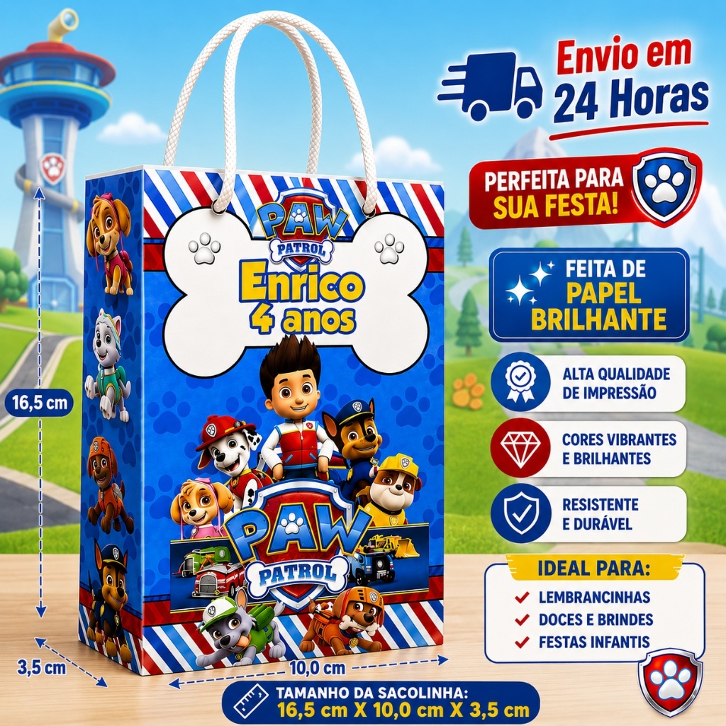 Kit Sacolinhas PATRULHA CANINA para Lembrancinhas Personalizadas Festa Infantil aniversario