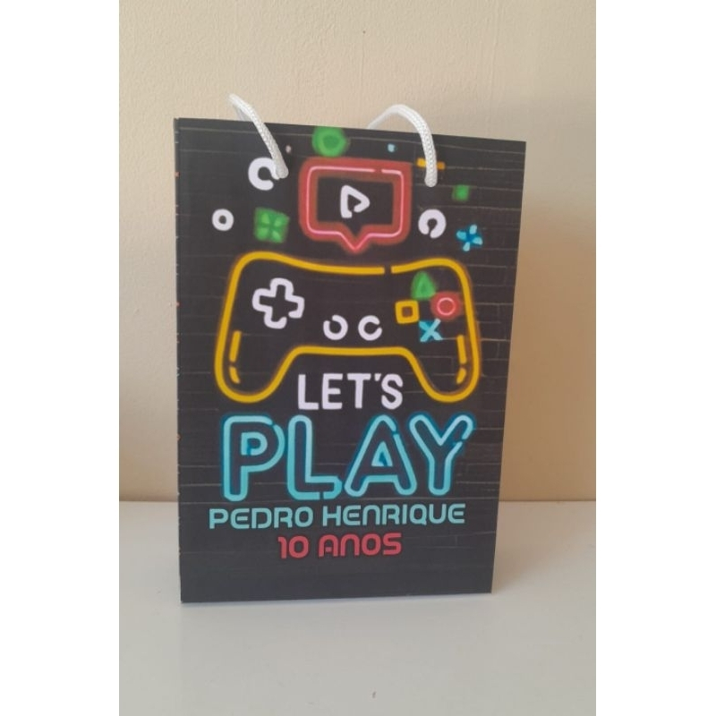 Sacolinha vertical M personalizada tema Game/sacolinha surpresa/lembrancinhas de aniversário