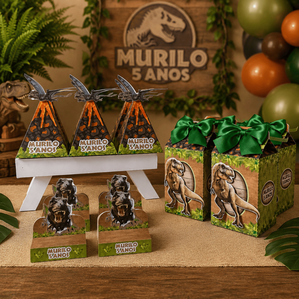 Kit Festa: Lembrancinhas Personalizadas Dinossauro - Kit Só Um Bolinho - Festa em Casa - Papelaria Personalizada