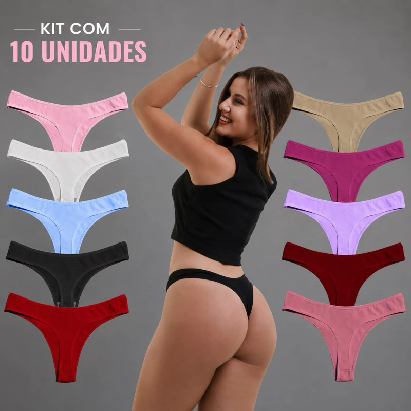Kit 10 Calcinha Fio Dental Algodão Conforto Cotton Feminina Atacado — imagem 1
