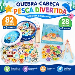 Jogo de Pesca Educativo Madeira Maciça 30/87 peças Montessori Coordenação Motora Infantil