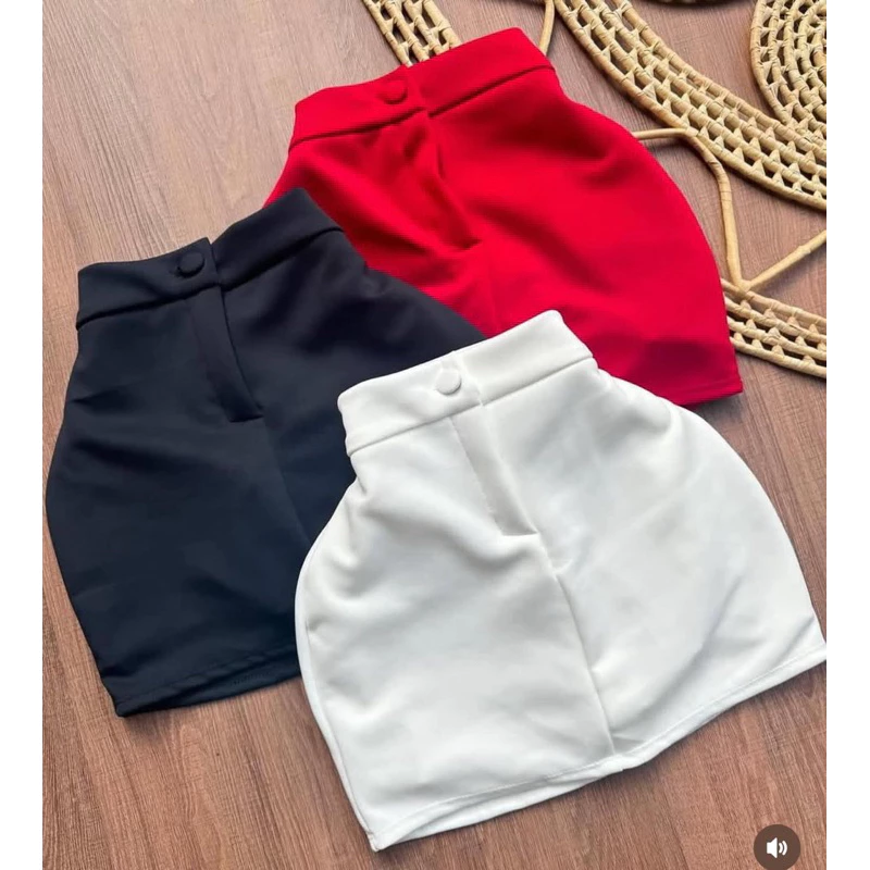 Short Saia Estilo Alfaiataria Com Cintura Alta Botão Encapado Tendência em Neoprene Promoção — imagem 1