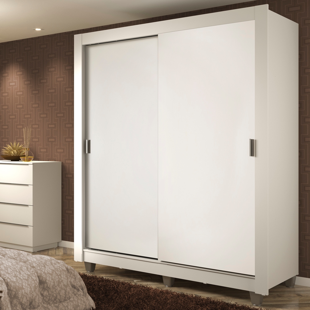 Guarda-Roupa Solteiro Madesa Dallas Plus 2 Portas de Correr com Espelho 4 Gavetas com Pés - Branco
