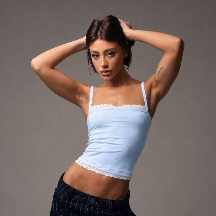 Regata Feminina Blusa de Alcinha Suplex Premium com Renda Delicada Cropped Feminino Alça Fina