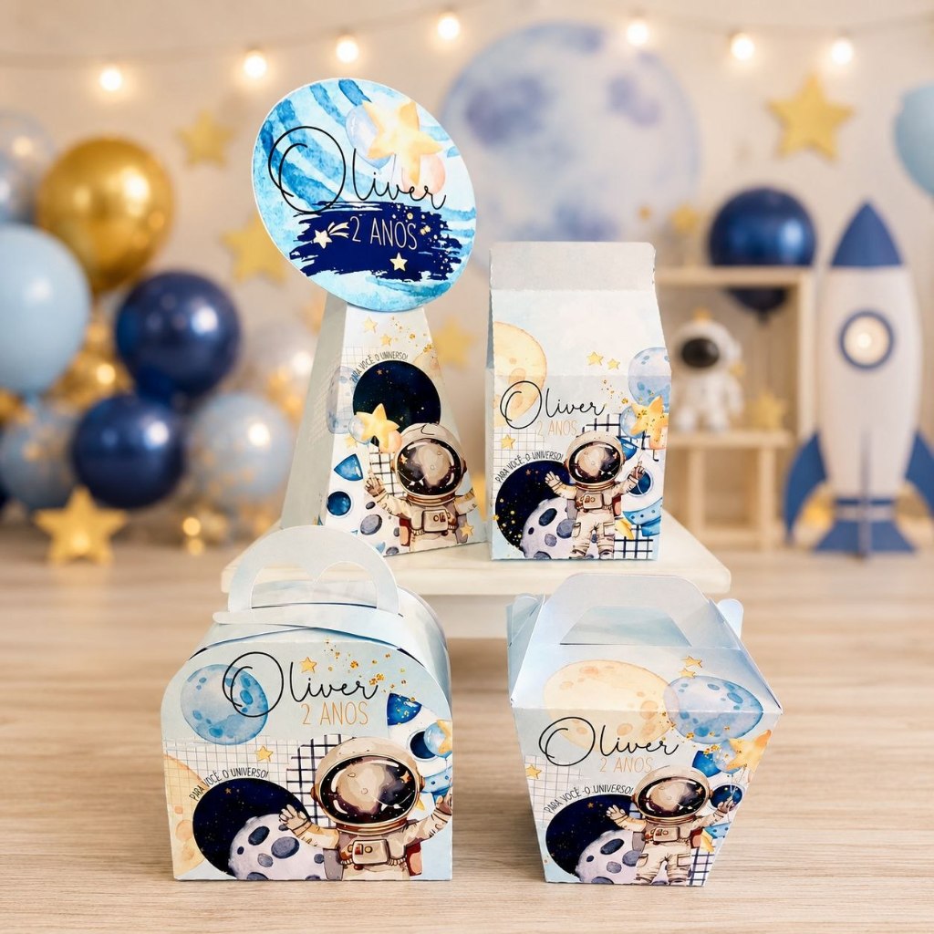 Kit Caixinhas Personalizadas Astronauta Lembrancinha Surpresinha Para Festa Aniversario Infantil Economico