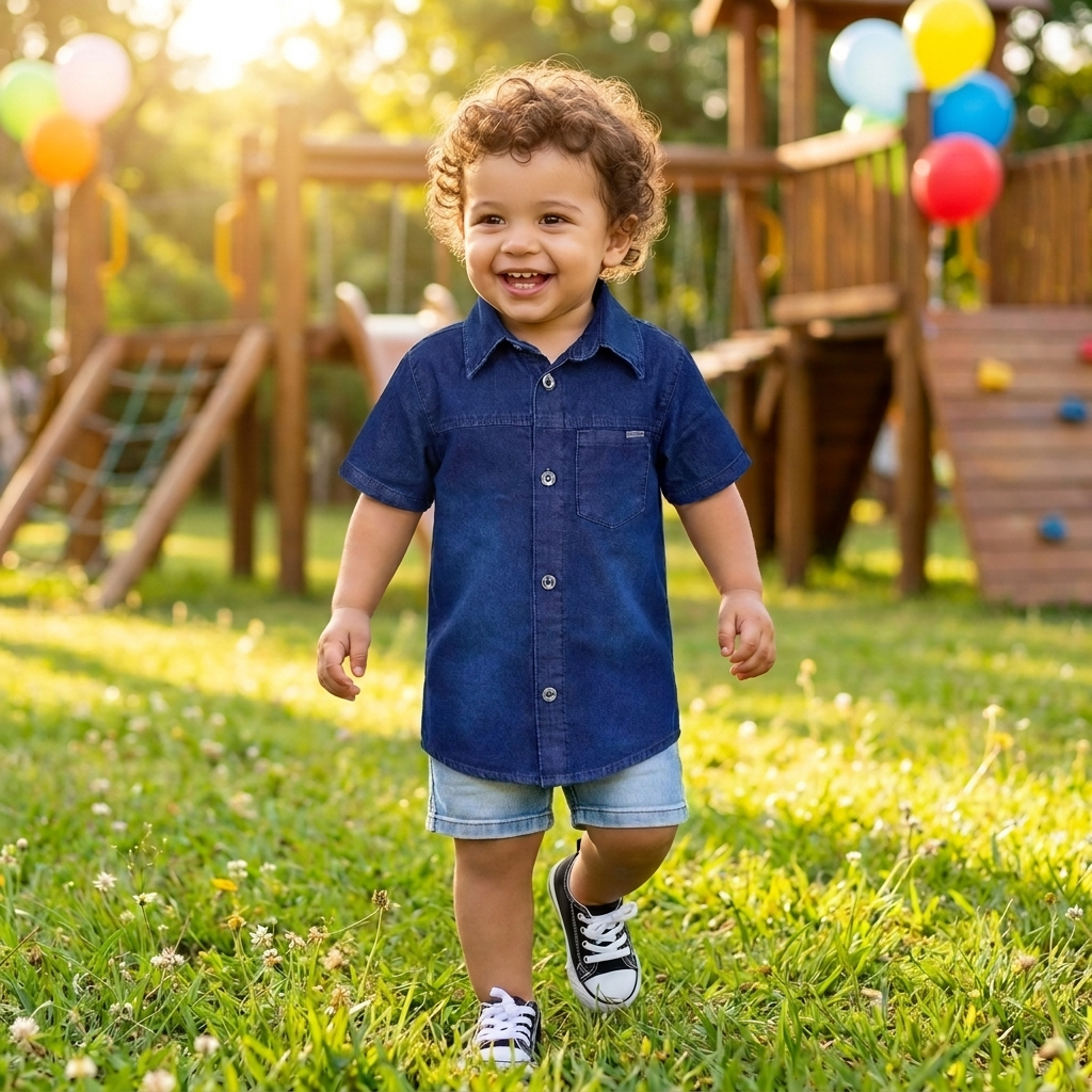 Camisa Jeans Infantil Masculina Menino Criança| Manga Curta | Moda Menino Estilosa 2 a 10 anos