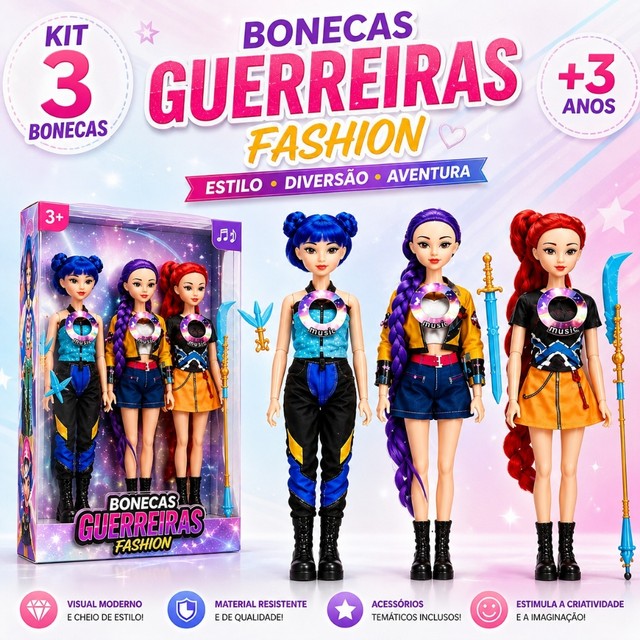 3 Bonecas K-Pop Guerreiras Articuladas Com Som Musical 30cm Acessórios Rumi Mira e Zoey HUNTR/X