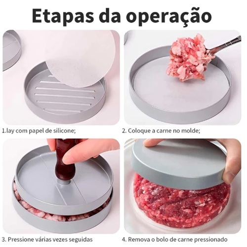 Forma Modeladora De Hambúrguer Metal Com Cabo de Madeira Praticidade Pronta Entrega — imagem 2 de 2
