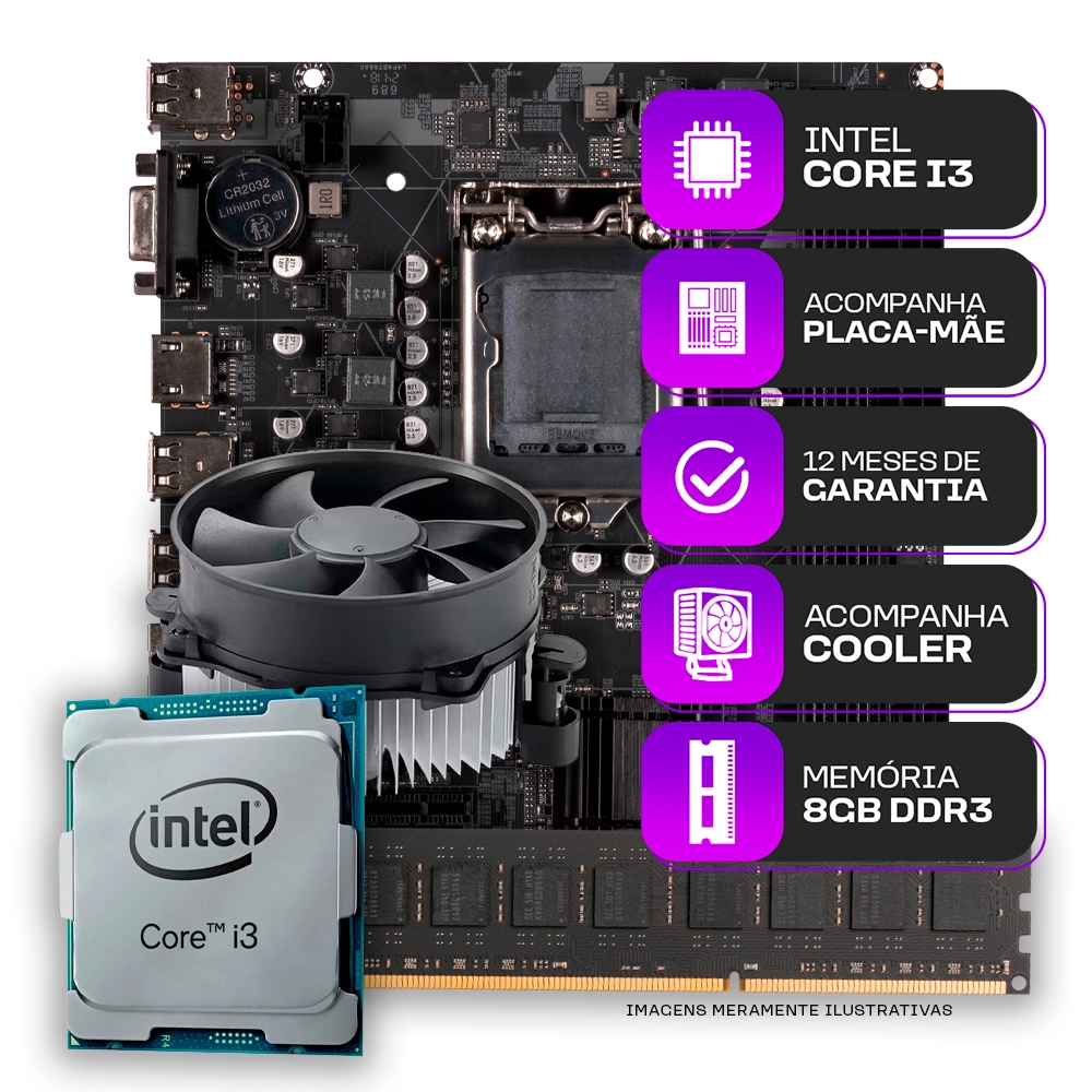 Kit Upgrade, Intel Core i3 + Placa Mãe + 8GB DDR3