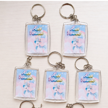 Chaveirinho Acrílico Brilhante Personalizado Unicórnio- Lembrancinhas--Aniversário-Mesversário Unicórnio