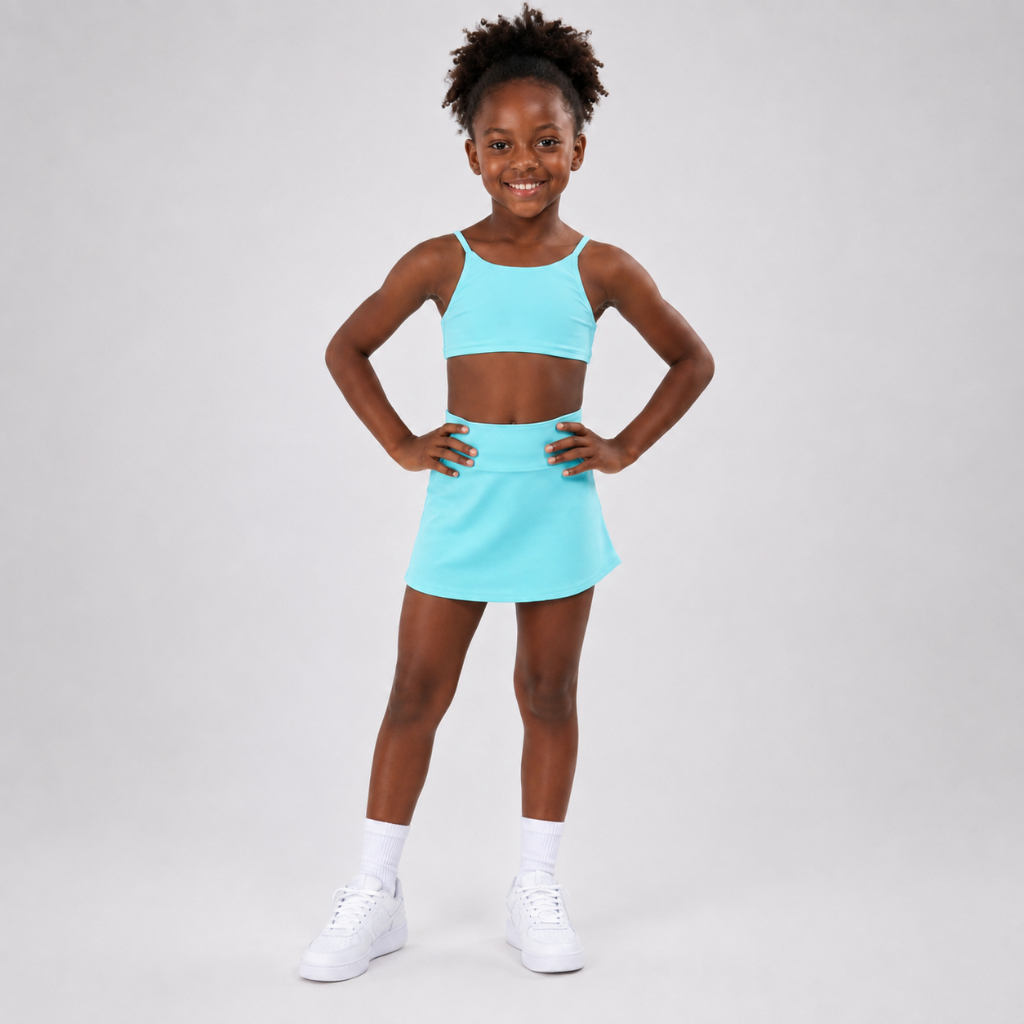 Roupa De Treino Infantil Short-saia E Top Alça Fina Lycra Escolar Colégio Dança Ginástica Lycra